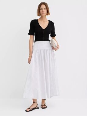 LOFT White and Light Gray Pinstripe Maxi Skirt